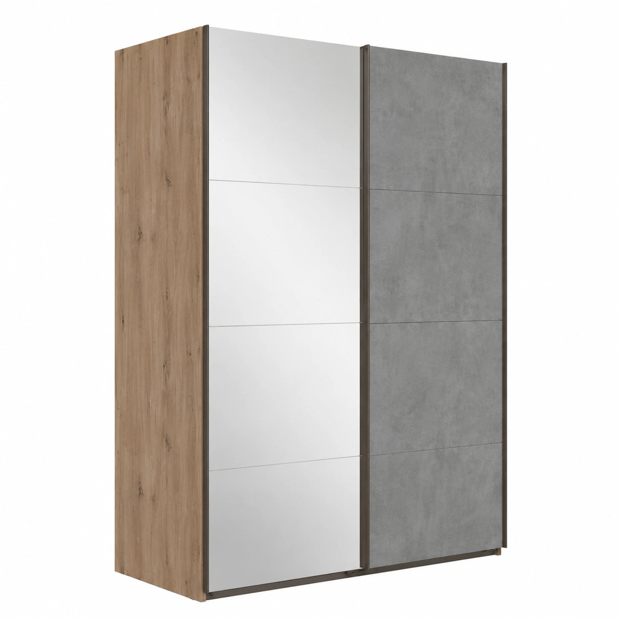 Armadio SYSTEMA con Ante Scorrevoli a Specchio, 150x223x67 cm, Rovere Miele e Grigio, Made in Italy