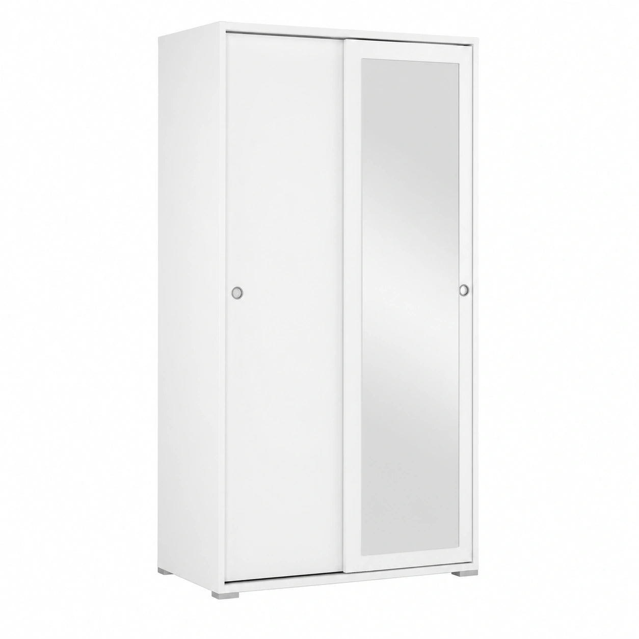 Armadio Scorrevole 2 Ante con Specchio e Ripiani, L90xP45xH195 cm, Bianco Rovere