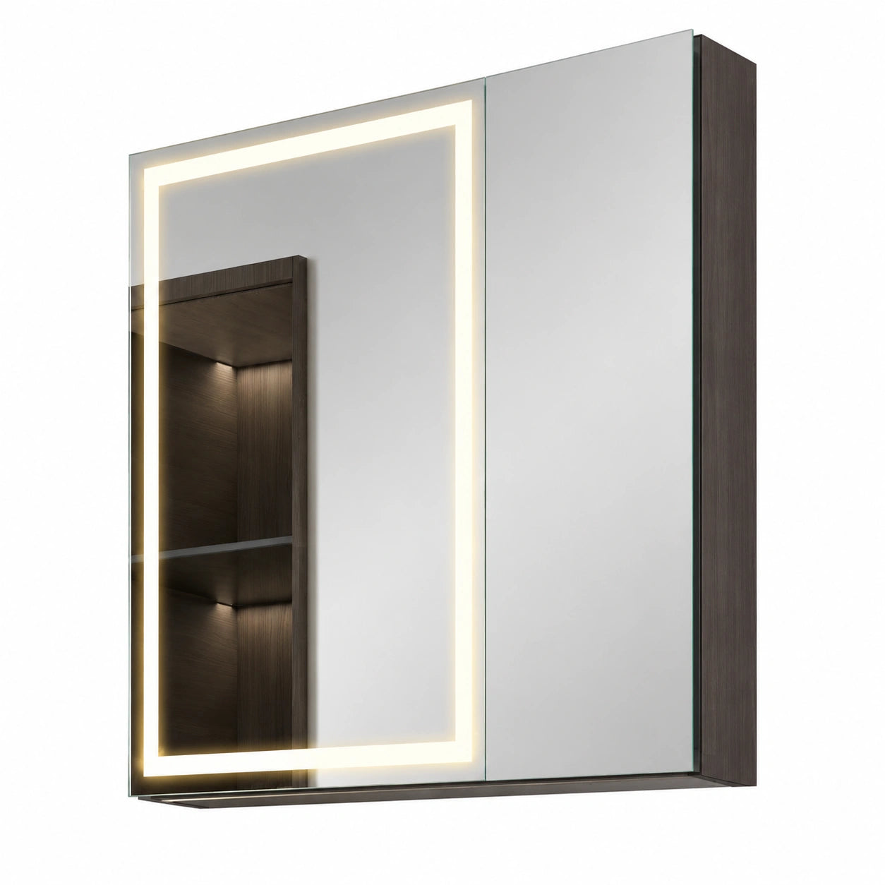 Armadio da Bagno con Specchio LED KWW, Illuminazione Regolabile e Anti-Appannamento, Prese e USB (75x70 cm, 2 Ante)