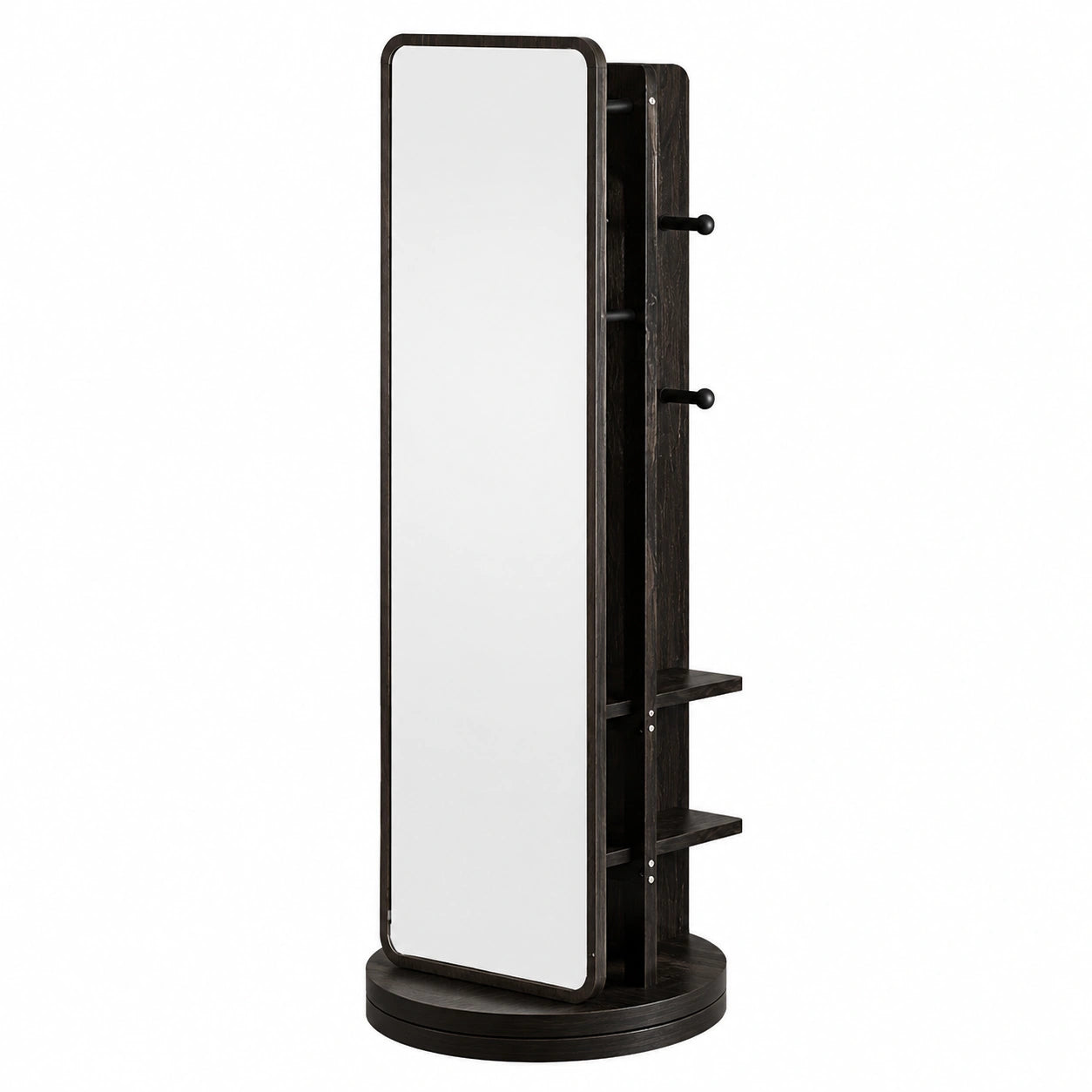Specchio Girevole a 360° con Appendiabiti in Legno Massello, 170x40cm, per Camera e Soggiorno