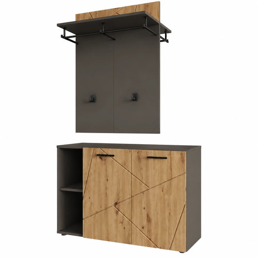 Mobile Ingresso Vicco Irma con Scarpiera e Specchio, 106 x 63 cm, Antracite/Artisan