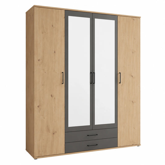 Armadio Moderno a 2 Ante con Specchio e Cassetti - Design Elegante