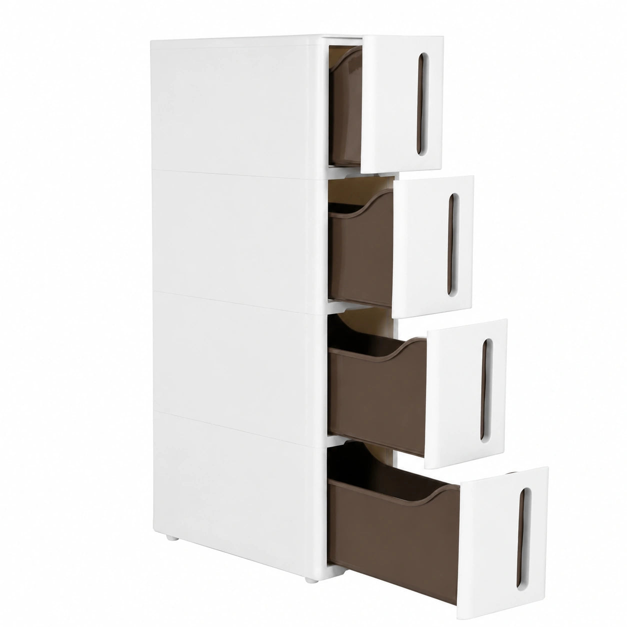 Carrello Organizzatore Salvaspazio con 4 Cassetti e Ruote Rimovibili per Bagno e Cucina, 45 x 17 x 83 cm, Bianco e Marrone