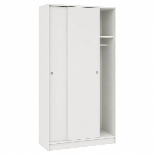 Guardaroba a 2 ante scorrevoli bianco con barra appendiabiti e ripiano, 180x90x50 cm, ideale per camera da letto