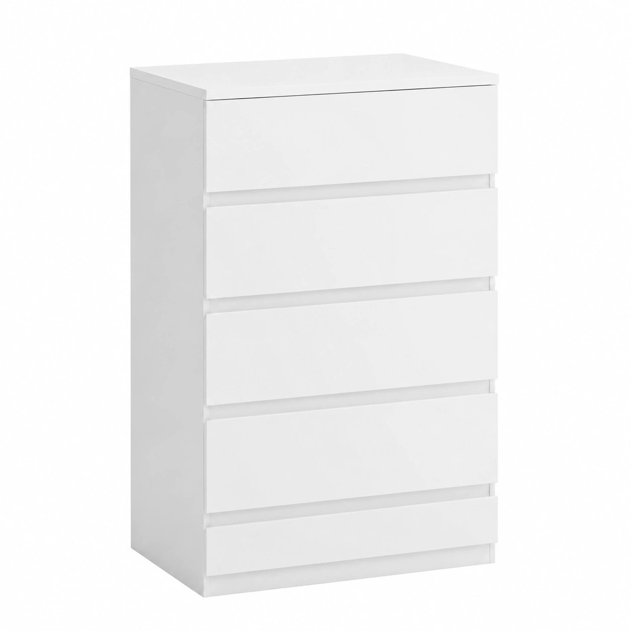 Mobiletto Alto in Legno a Cinque Cassetti con Sicurezza Antiribaltamento, 55x33x100 cm, Finitura Bianco Lucido
