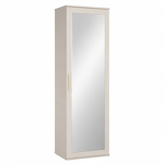 Armadio Specchiato Ingresso con Appendiabiti e Ripiani, Anta Reversibile Beige