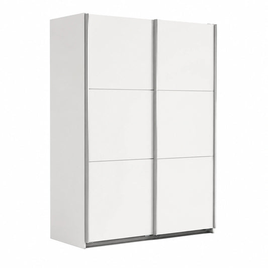 Armadio Moderno con Porta Scorrevole Bianco Opaco e Dettagli in Metallo, 148x59.9x203 cm