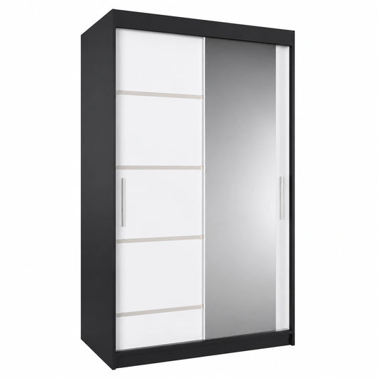 Armadio Scorrevole Verona 100cm con Specchio Nero e Bianco