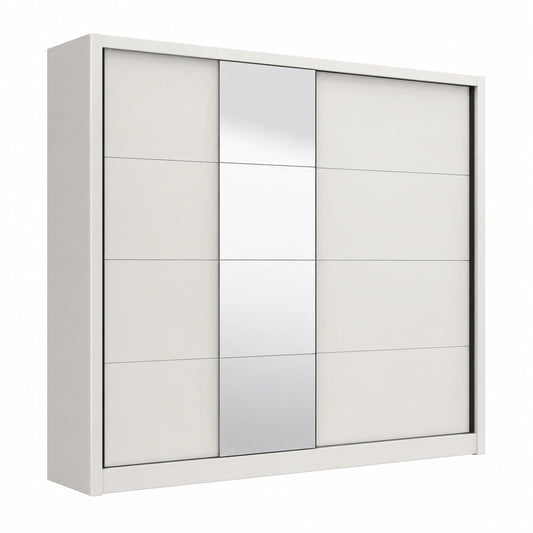 Armadio moderno in MDF bianco Alba con ante scorrevoli e specchio 250x60x216 cm