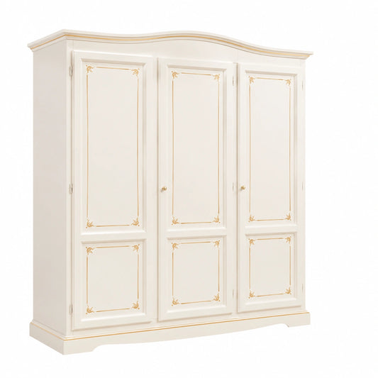 Armadio in Legno Shabby Chic a 3 Ante Bianco Anticato Decorato
