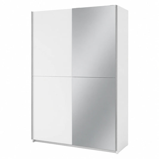 Armadio moderno in legno laminato con ante scorrevoli e specchio, varie colorazioni, 125x195,5x38 cm