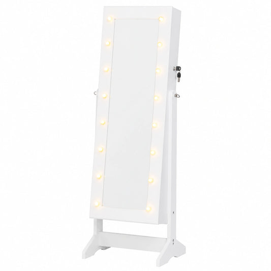 HOMCOM Armadio Portagioie con Specchio a LED Regolabile, Bianco, 40x37x146 cm