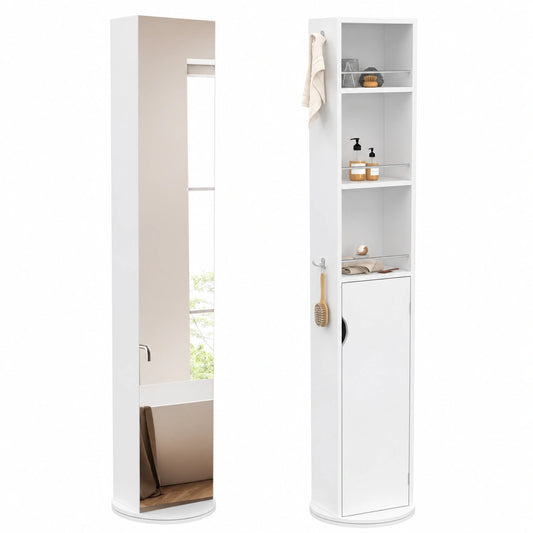 Mobile Colonna Girevole da Bagno Bianco con Specchio e Ripiani Elia