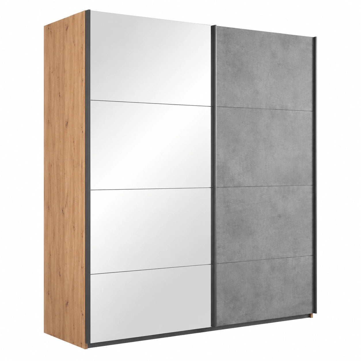 Armadio Scorrevole con Specchi 250x223x67 cm, Rovere Mielato/Grigio, Made in Italy
