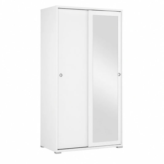 Armadio Scorrevole 2 Ante con Specchio e Ripiani, L90xP45xH195 cm, Bianco Rovere