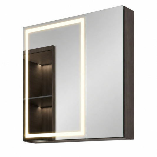 Armadio da Bagno con Specchio LED KWW, Illuminazione Regolabile e Anti-Appannamento, Prese e USB (75x70 cm, 2 Ante)