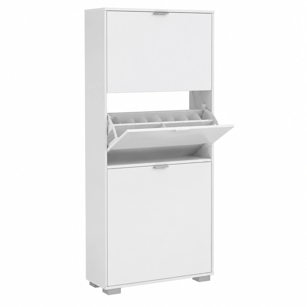 Scarpiera Salvaspazio HOMCOM con Specchio e 4 Ante Ribaltabili, Mobile Slim per 24 Paia di Scarpe, 76x26x178cm, Bianco