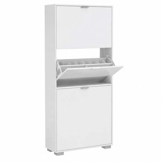 Scarpiera Salvaspazio HOMCOM con Specchio e 4 Ante Ribaltabili, Mobile Slim per 24 Paia di Scarpe, 76x26x178cm, Bianco