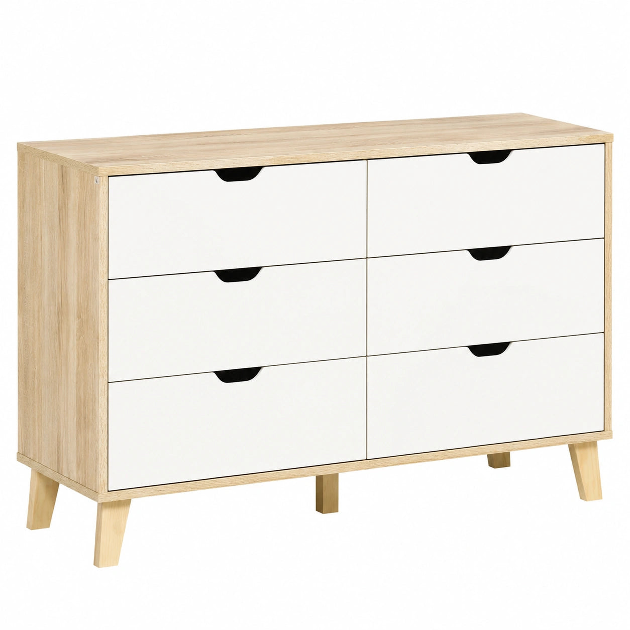 Cassettiera Moderna 6 Cassetti in Legno Bianco e Rovere con Gambe a Trapezio