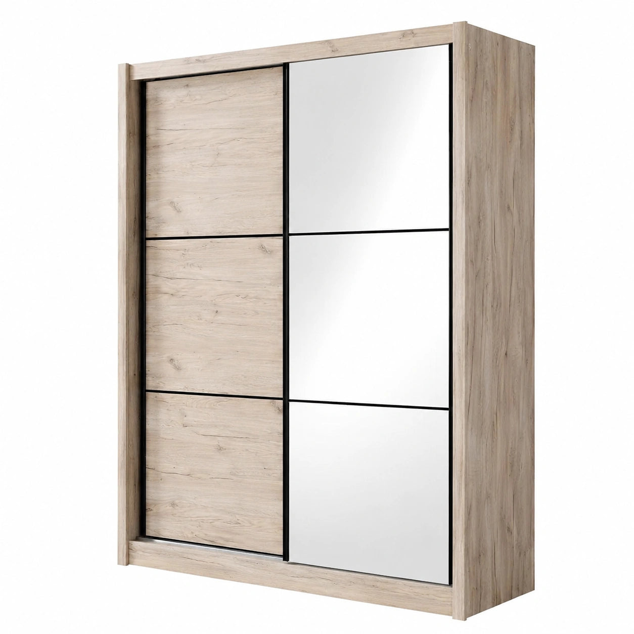 Guardaroba Moderno Quercia con Ante Scorrevoli e Specchio, 166x60x215 cm
