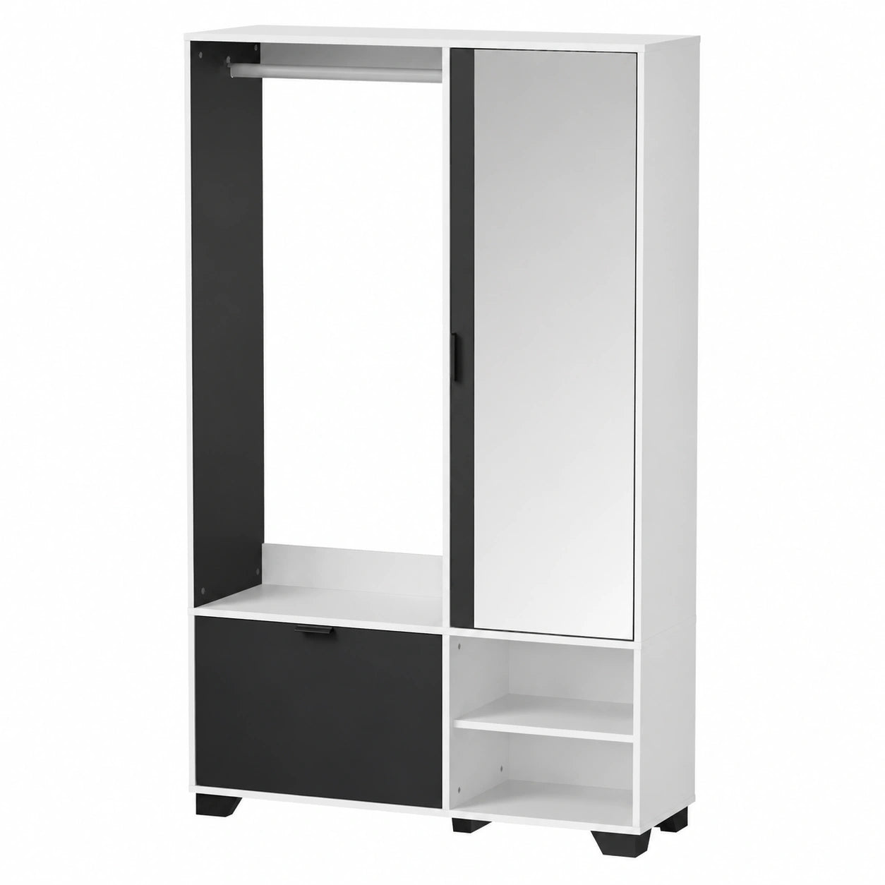 Guardaroba da Ingresso con Specchio 144cm, Appendiabiti e Scarpiera Integrati, Set Completo 100x33x190cm