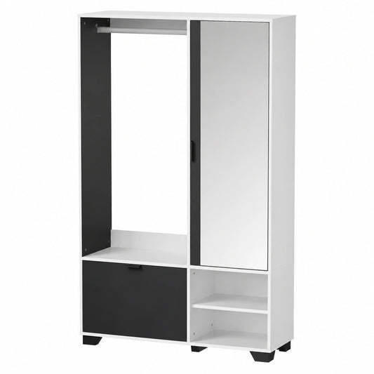 Guardaroba da Ingresso con Specchio 144cm, Appendiabiti e Scarpiera Integrati, Set Completo 100x33x190cm