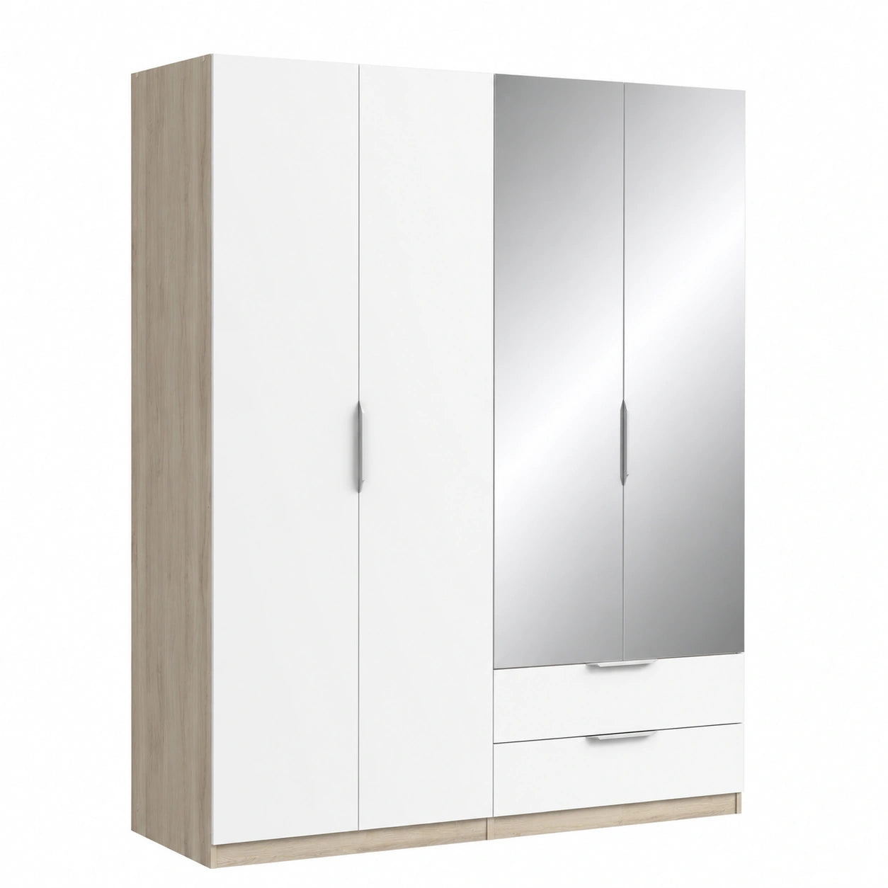 Guardaroba Moderno con Specchi e 4 Ante in Rovere Kronberg e Bianco Opaco
