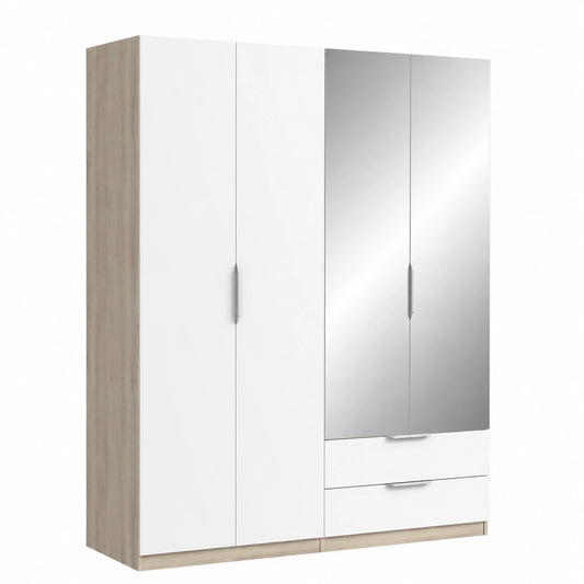 Guardaroba Moderno con Specchi e 4 Ante in Rovere Kronberg e Bianco Opaco