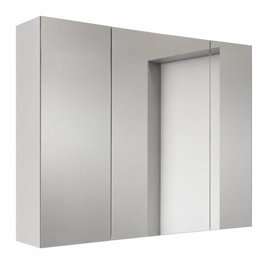 Specchiera Bagno con Armadietto Bianco 70x60cm, 3 Ante e Mensola Regolabile