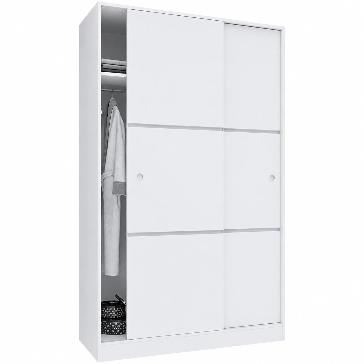 Armadio Guardaroba Multifunzionale con Ante Scorrevoli e Ripiani, Bianco Lucido 200x120x50 cm