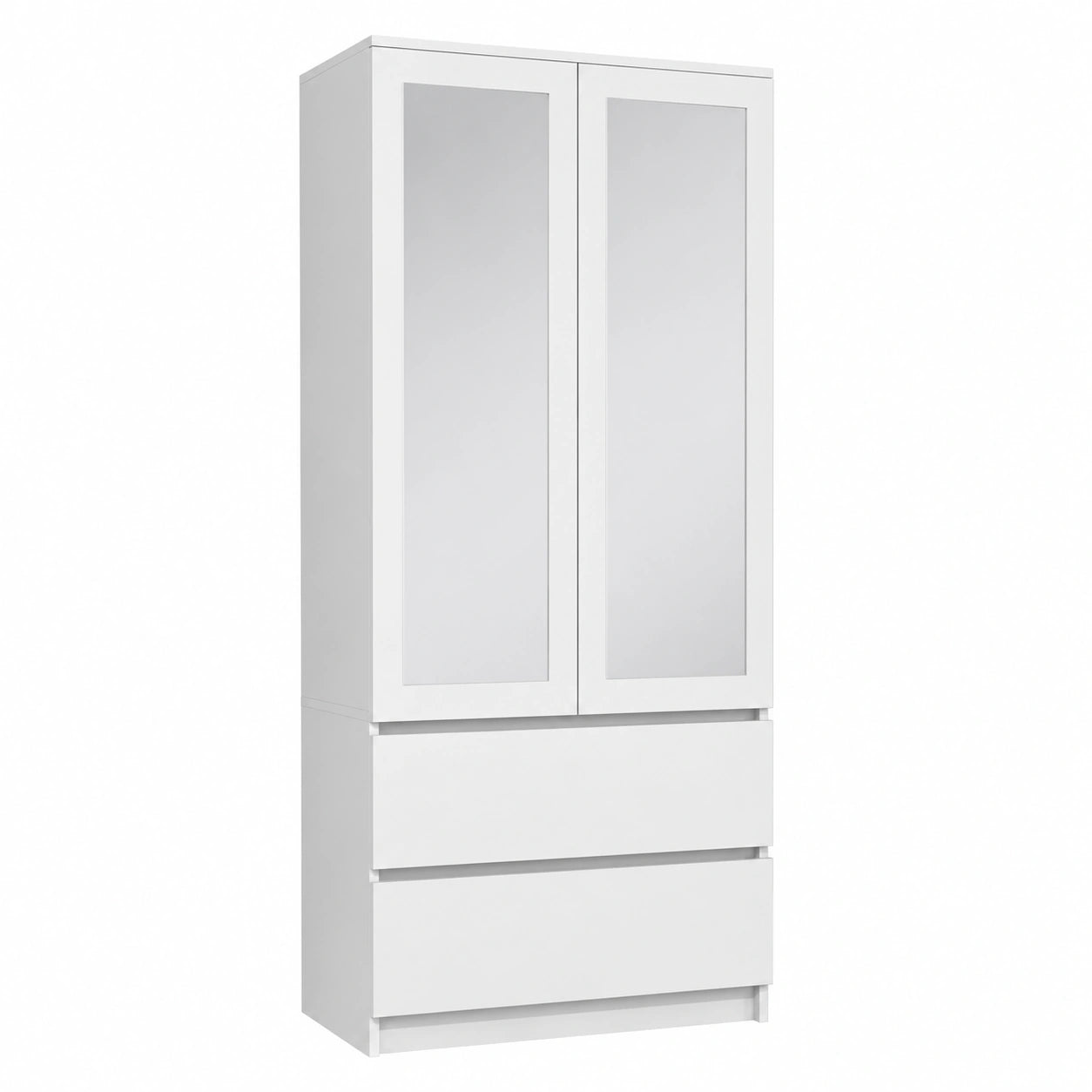 Armadio Salvaspazio 90cm con Specchio e Cassetti, Rovere Bianco