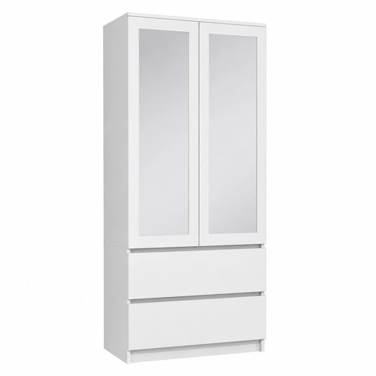 Armadio Salvaspazio 90cm con Specchio e Cassetti, Rovere Bianco