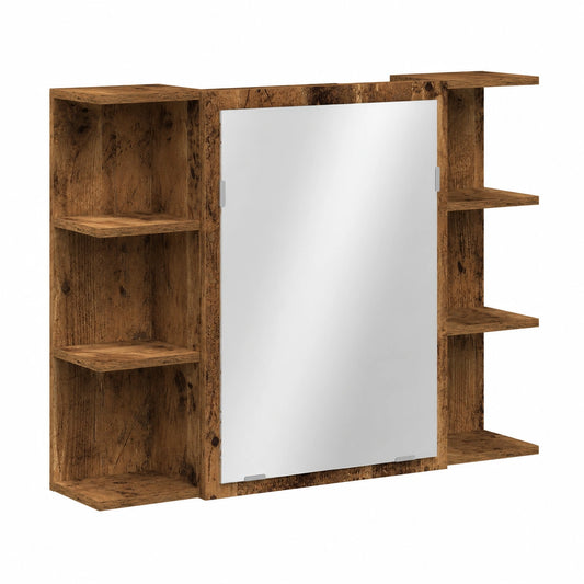 Mobile da Bagno Vintage con Specchio e Armadietto in Legno Multistrato