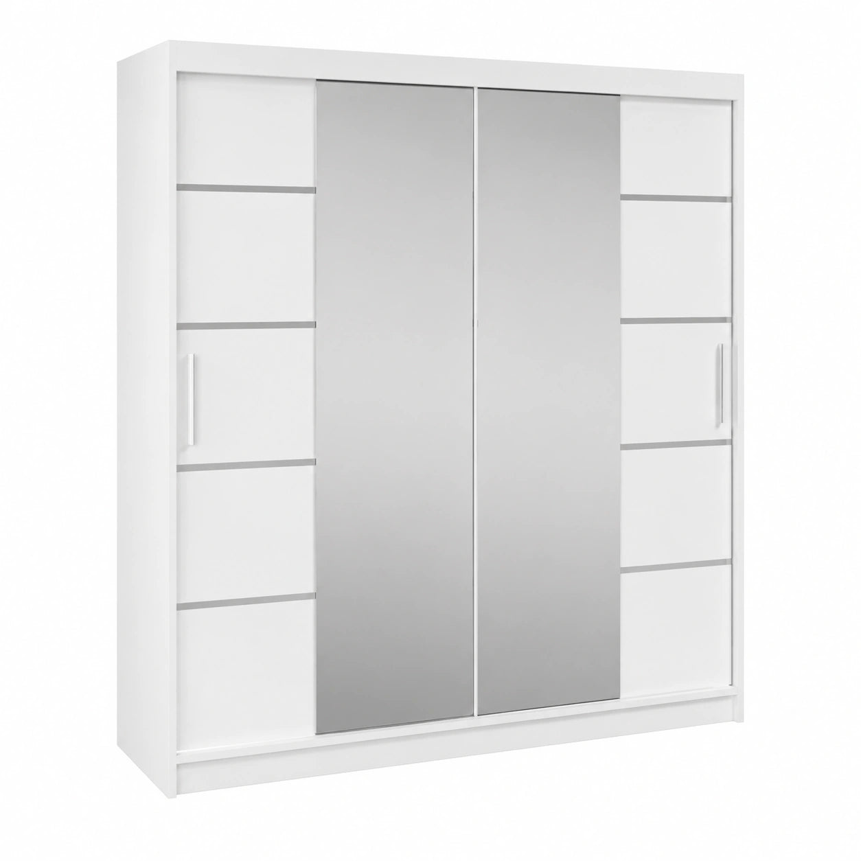 Armadio Moderno Verona 4 con Ante Scorrevoli e Specchio per Camera da Letto, 200x200x62 cm, Bianco Opaco