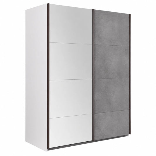 Guardaroba SYSTEMA a 2 Ante Scorrevoli con Specchio, 150x223x67 cm, Bianco e Grigio Tadao, Fatto in Italia