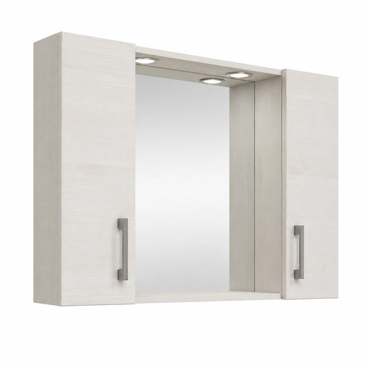 Armadio Specchio Rovere Bianco Effetto Legno con Pensili