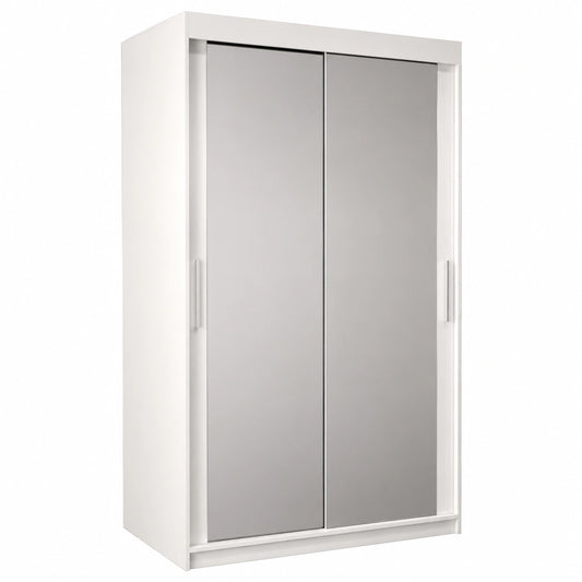 Armadio Scorrevole Tokyo 3 con Specchio e Ripiani - 120x200x62 cm - Bianco Opaco