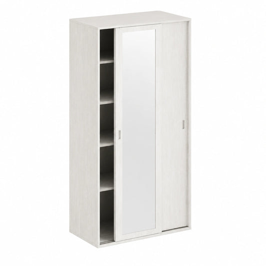 Armadio Scorrevole in Legno con Specchio e Ripiani Portascarpe 212x90x43cm per Casa