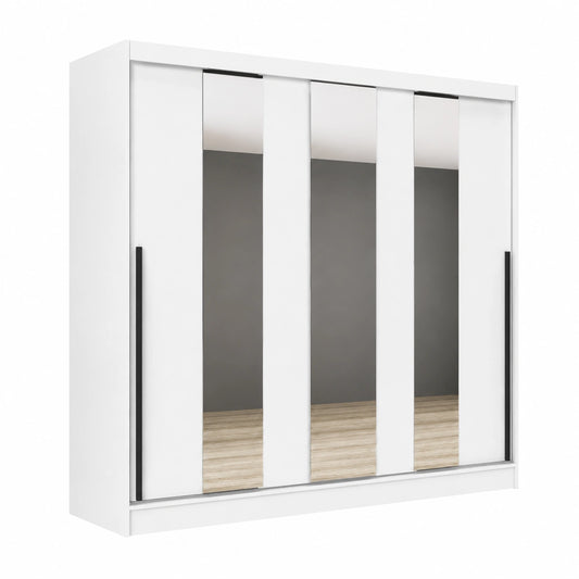 Armadio scorrevole moderno Aris 3 ante con specchi L204 H205 cm Bianco