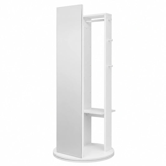 Armadio Portagioie Girevole con Specchio e Luci LED, 360°, 3 Colori, 50x50x166,5 cm